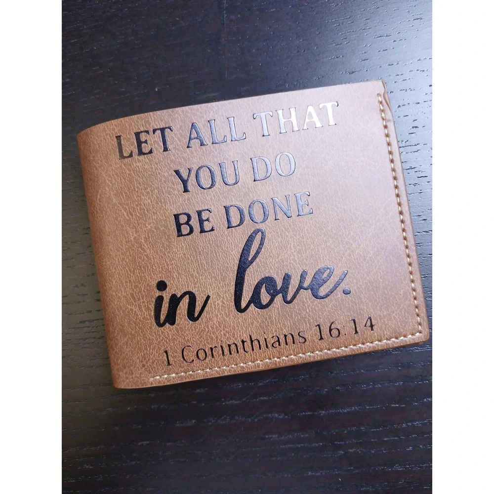 Brown Bifold Wallet Bible Verse Corinthians 16:14 Let All You Do Be Done In Love